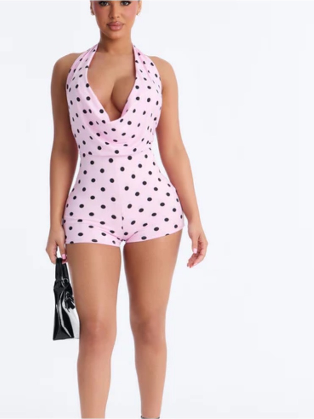 Fashion Nova Pink Polka Dot Halter Romper